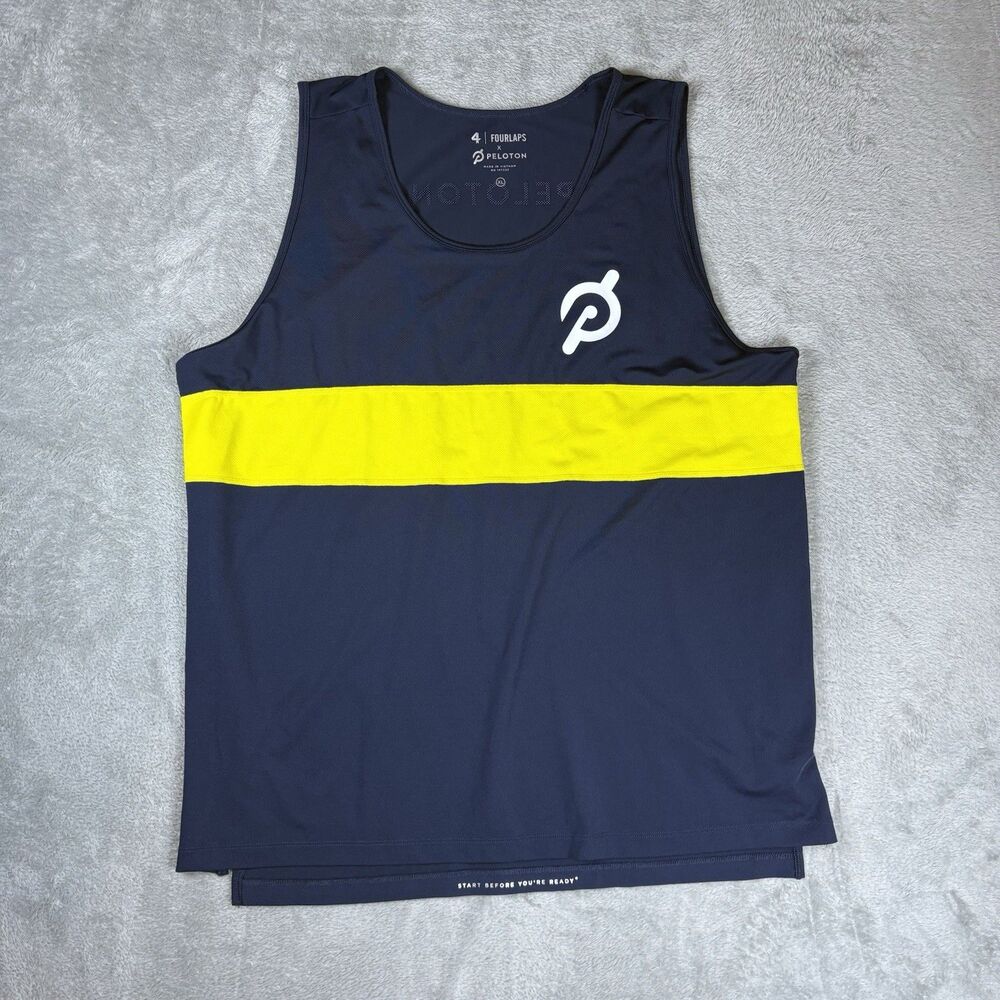 Peloton‎ X Fourlaps Running Tank Top Blue Yellow Workout Men’s Size XL